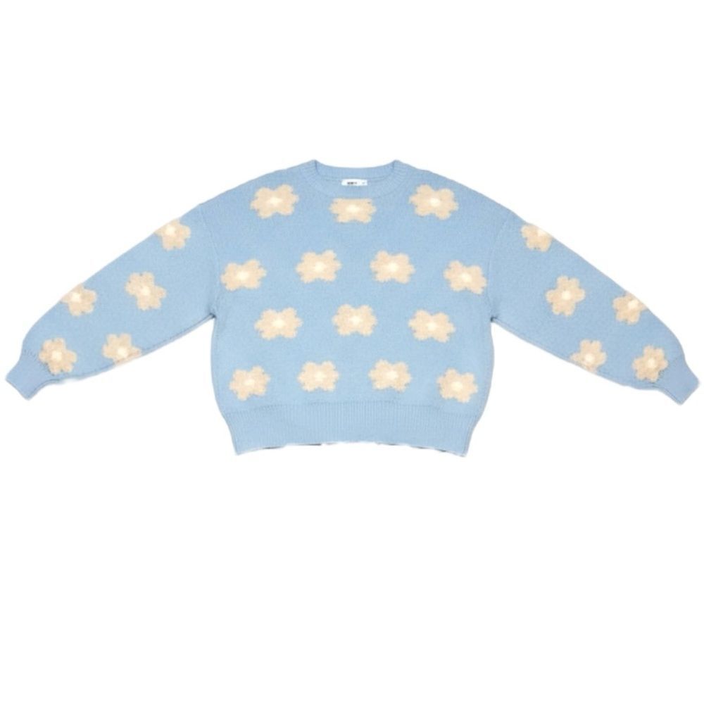 POL Oversized Sweater Blue Daisy Floral Drop Shoulder Size Medium NEW - Picture 6 of 6